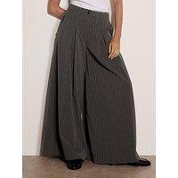 Apricot Women'S Inverted Pleat Pinstripe Wide Leg Trousers - Grey