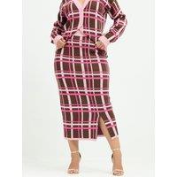 Yours Womens Curve Check Side Slit Maxi Skirt - Brown