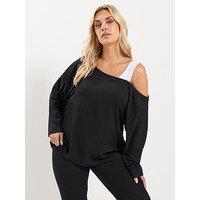 Yours Womens Curve 2 In 1 One Shoulder Long Sleeve T-Shirt - Black