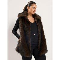 Yours Womens Curve Faux Fur Collar Gilet - Brown