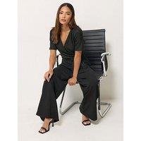 Pixiegirl Womens Petite Sequin Wrap Tie Waist Jumpsuit - Black