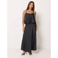 Pixiegirl Womens Petite Satin Layered Midi Dress - Black