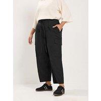 Yours Curve Cotton Poplin Cargo Barrel Trouser - Black