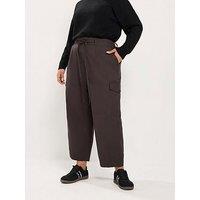 Yours Curve Cotton Poplin Cargo Barrel Trouser - Brown