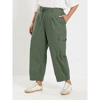 Yours Curve Cotton Poplin Cargo Barrel Trouser - Green