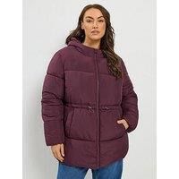 Yours Curve Padded Short Jacket - Burgundy