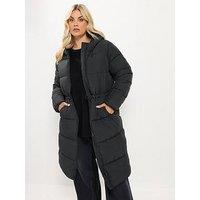 Yours Curve Epp Longline Padded Coat - Black