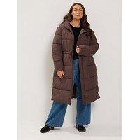 Yours Curve Epp Longline Padded Coat - Brown