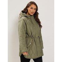 Yours Curve Padded Hooded Jacket - Green