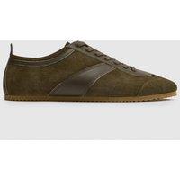 Schuh Mens Warren Low Profile Suede Lace Up Trainers - Khaki