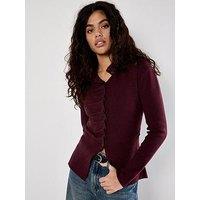 Apricot Pleated Button Knit Cardigan - Red