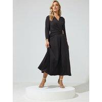 Yours Womens Curve Buckle Ruched Wrap Midi Dress - Black