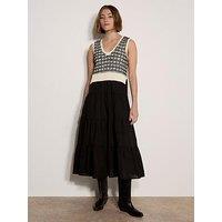 Apricot Dogtooth 2-In-1 Sleeveless Midi Dress - Black