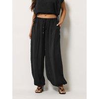 Pixiegirl Womens Petite Satin-Look Balloon-Leg Trousers - Black