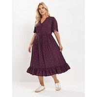 Yours Curve Half Placket Dress - Purple