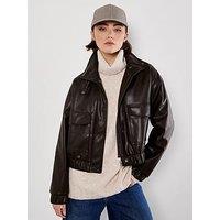 Apricot Apricot Faux Leather Bomber Jacket