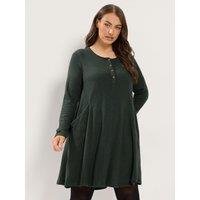Yours Womens Curve Henley Button Drape Pocket Dress - Green