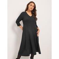 Yours Womens Curve Textured V-Neck Long Sleeve Maxi Dress - Black