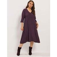 Yours Womens Curve Textured V-Neck Long Sleeve Maxi Dress - Purple