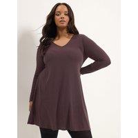 Yours Womens Curve Ribbed V-Neck Swing Dress - Purple