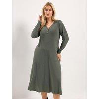 Yours Curve Henley Rib Maxi Dress - Green