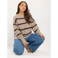 Yours Womens Curve Chunky Waffle Stripe Jumper - Cream