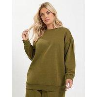 Yours Curve Crew Neck Sweatshirt & Barrel Jogger Set - Green