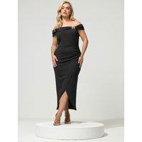 Yours Womens Curve Off Shoulder Buckle Wrap Dress - Black
