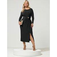 Yours Womens Curve Buckle Side Twist Midi Dress - Black