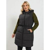 Yours Curve Zip Thru Gilet - Black