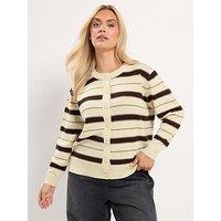 Yours Womens Curve Stripe Button-Through Cardigan - Cream