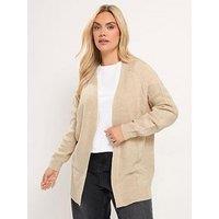 Yours Womens Plus Size Cable Longline Open Front Cardigan - Cream