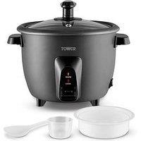 Tower 1L Rice Cooker, Steamer Basket, Measuring Cup & Spoon, 400W, Black