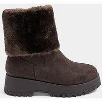 Yours Extra Wide Fit Fur Cuff Wedge Chelsea Boot - Brown