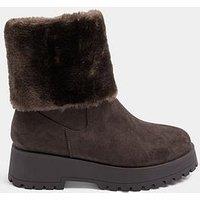 Yours Wide Fit Fur Cuff Wedge Chelsea Boot - Brown