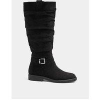 Yours Wide Fit Ruched Buckle Mid Calf Boot - Black