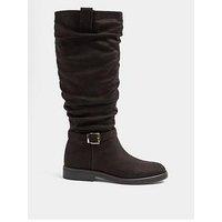 Yours Wide Fit Ruched Buckle Mid Calf Boot - Brown