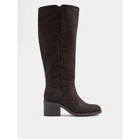 Yours Wide Fit Side Detail Block Heel Boot - Brown