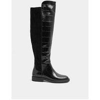 Yours Extra Wide Eee Fit Croc Stretch Back Long Boot - Black