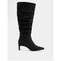 Yours Womens Wide Fit Ruched Soft Square Kitten Heel Boots - Black