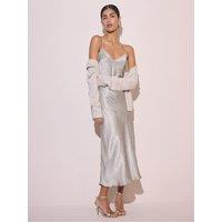 Nobodys Child Womens Tiffany Metallic V-Neck Midi Dress - Silver