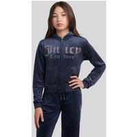 Juicy Couture Girls Diamante Velour Zip-Through Hoodie - Navy