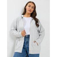 Yours Curve Zip Through Raglan Hoodie - Grey