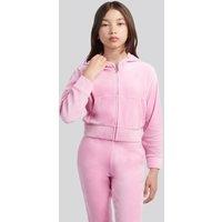 Juicy Couture Girls Velour Diamante Zip Through Cropped Hoodie - Pink