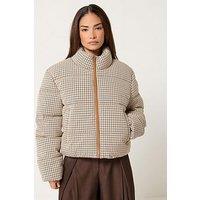 Pixiegirl Petite Micro Check Puffer Jacket - Cream