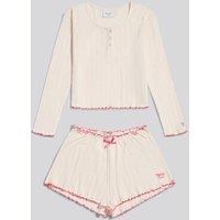 Juicy Couture Girls Pointelle Button Long Sleeve Pyjamas - Cream