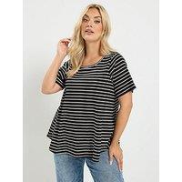 Yours Curve Stripe Rib Swing Top - Black