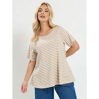 Yours Curve Stripe Swing Top - Cream