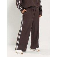 Yours Curve Side Stripe Jersey Wide Leg Trouser 28" - Brown