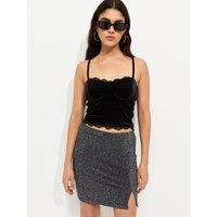 New Look Womens Glitter Hem Split Mini Skirt - Silver